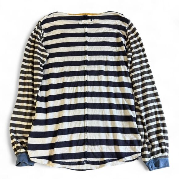 Free People S Striped Sawyer Stripe Thermal Henley T-Shirt Navy Cream Gold - Picture 8 of 9